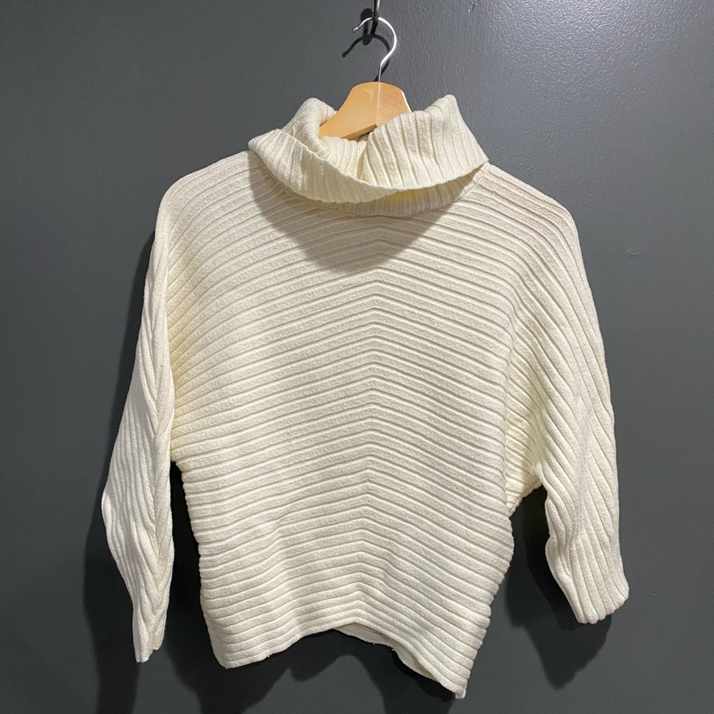 Philosophy White Ribbed Turtleneck Sweater